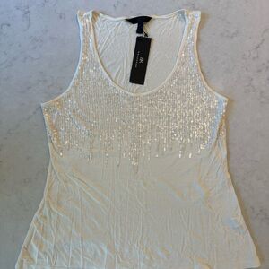 Banana Republic Monogram Cream Sequin Scoop Neck Tank Sz Large